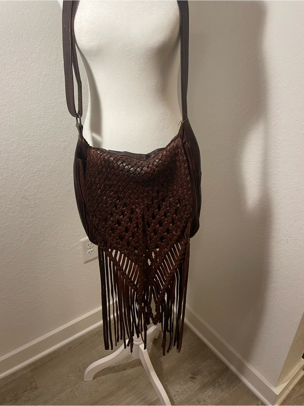 Moroccan Boho Style brown leather crossbody/shoulder bag
